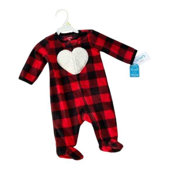 Carter's Other - Carter's Girls Jumpsuit Plaid - Red & Black Buffalo Check Heart Footie, 3 Months